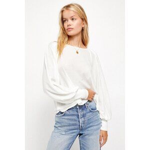 Free People Billie Long Sleeve Tee Womens Small Long Sleeve White Cotton Blend